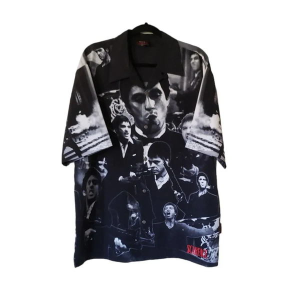 SCARFACE Tony Montana Dragonfly Men's Short Sleeve Overall Print Shirt Size XL - Picture 1 of 6